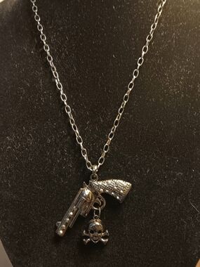Black Tone Gun & Skull Pendant Necklace - Women's Jewelry